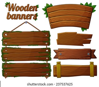 Set of dark wooden banners 2. Cartoon vector illustration. 