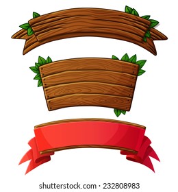 Set of dark wooden banners. Vector illustration. 