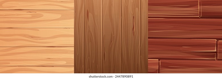 Set Mesa de madera oscura sobre el suelo, superficie texturizada madera texturizada fondo cómico Pared, panel para el juego, diseño de ui