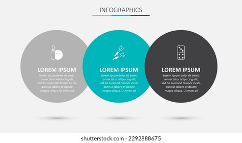 Set Dart arrow, Bowling pin and ball and Domino. Business infographic template. Vector