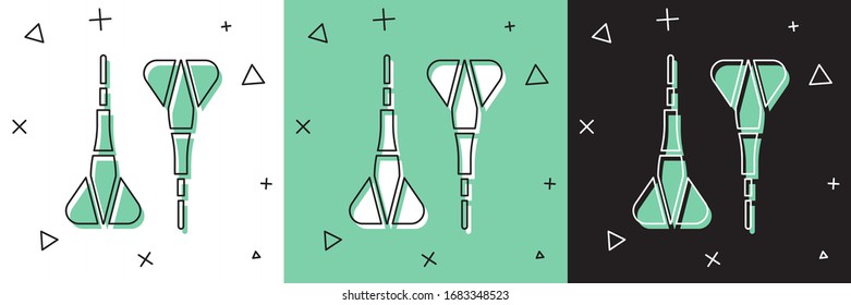 Ajuste el icono de flecha Dart aislado en fondo blanco y verde y negro. Ilustración vectorial