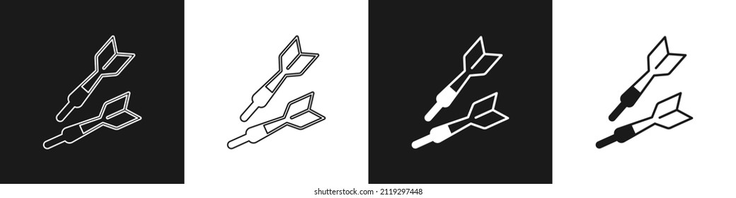Set Dart Pfeil Symbol einzeln auf schwarz-weißem Hintergrund.  Vektorgrafik