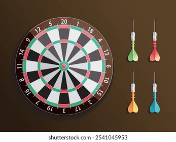 Conjunto de Dart e Dart board mostra um interessante esporte vetor ilustração gráfico EPS 10