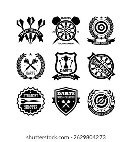 Conjunto de Dardos Art Silhueta Logo Ícone Design Preto e Branco