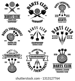 Set of darts club label templates. Design element for logo, label, sign, poster, t shirt. Vector illustration