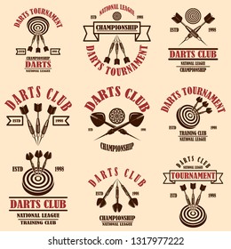 Set of darts club label templates. Design element for logo, label, sign, poster, t shirt. Vector illustration