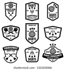 Set of darts club label templates. Design element for logo, label, sign, poster, t shirt. Vector illustration