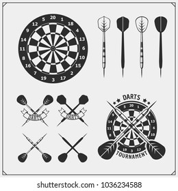 Set of Darts club or sport competition emblems, labels and design elements.