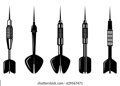 Set of darts on white background. Design elements for logo, label, emblem, sign. Vector illustration.