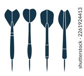 Set of darts, simple icons of silhouettes of dart arrows, vector