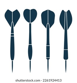 Set of darts, simple icons of silhouettes of dart arrows, vector