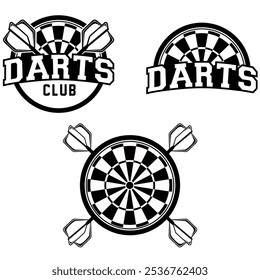 Conjunto de emblema deportivo de dardos. Equipo blanco y negro o diseño de emblema de club deportivo	
