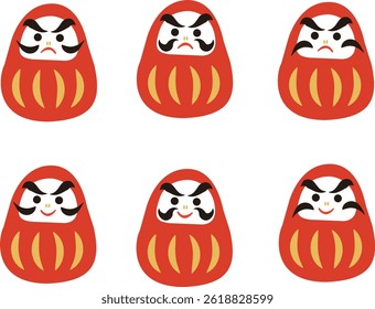 Set of Daruma illustrations with two types of expressions