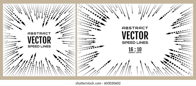 Set dash speed line of black arrows on white background. Festive illustration with effect power explosion. Element of design. Vector