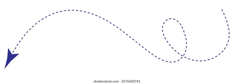 Set of  dashed arrows on white background. Dashed lines. Direction, way or pointer.