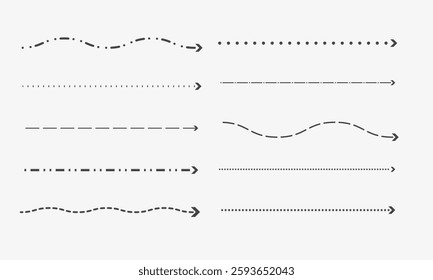 Set of  dashed and dotted arrows. Emphasis signs