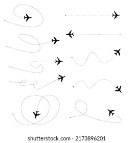 Set of dashed line airplane route