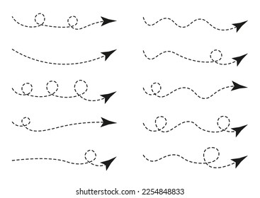 Set of dashed line arrows, dotted line arrow collection