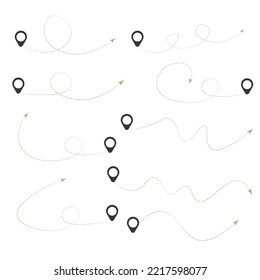 Set of dashed line arrows with location