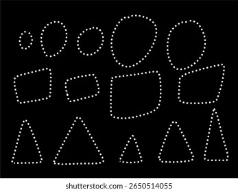Set of Dashed Line Geometric Shapes on Black Background