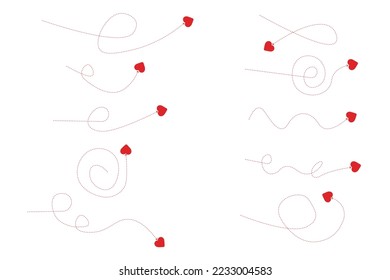 Set of dashed line heart arrows