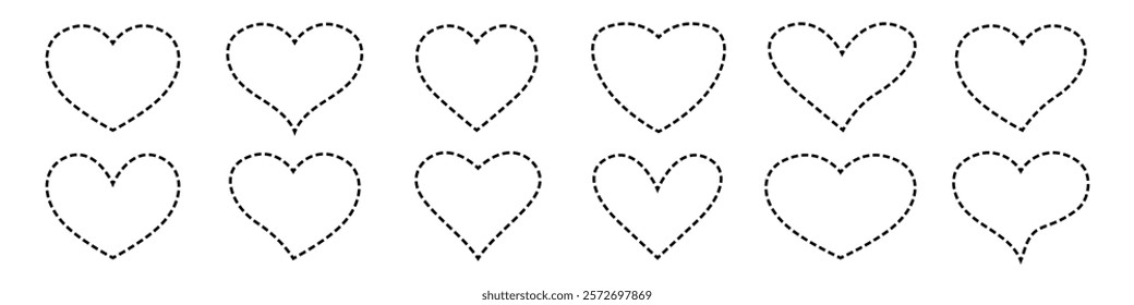 Set of dashed line hearts vector icons