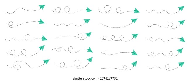 Set Of Dashed Line Paper Airplane Route