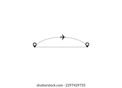 Set of dashed line plane car and bicycle route with location icon flat design