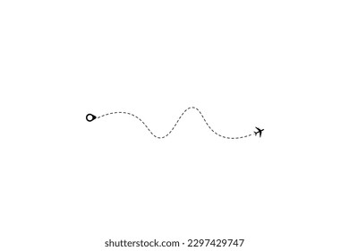 Set of dashed line plane car and bicycle route with location icon flat design