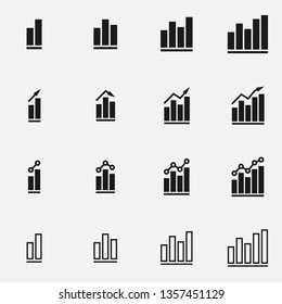 Set of data analysis black and white vector icon.