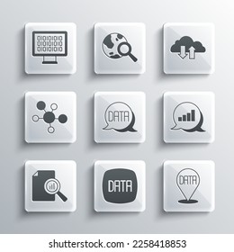 Set Data analysis, Pie chart infographic, Document with, Mind map, Binary code and Cloud download and upload icon. Vector