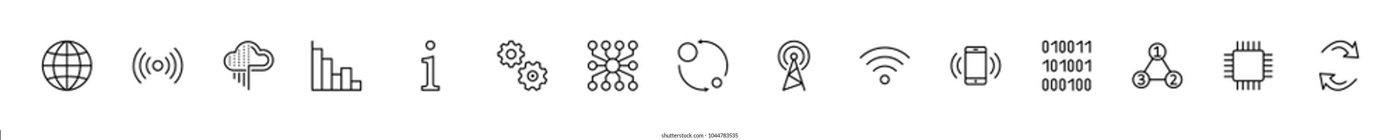 Set of Data Analysis Related Technology Vector Line Icons. Contains such Icons as Charts, Wi-fi, Graphs, Traffic Analysis, Big Data and more. Editable Stroke. 32x32 Pixel Perfect