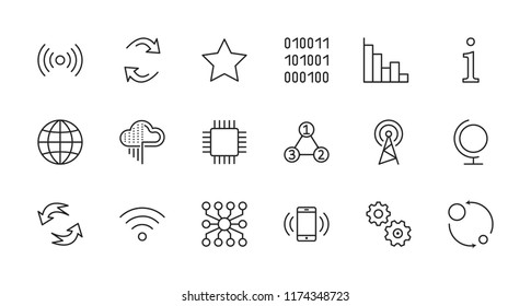 Set of Data Analysis Related Technology Vector Line Icons. Contains such Icons as Charts, Wi-fi, Graphs, Traffic Analysis, Big Data and more. Editable Stroke. 32x32 Pixel Perfect