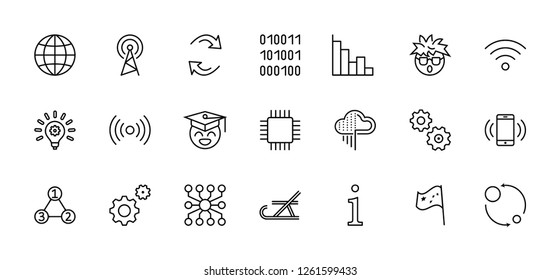 Set of Data Analysis Related Technology Vector Line Icons. Contains such Icons as Charts, Wi-fi, Graphs, Traffic Analysis, Big Data and more. Editable Stroke. 32x32 Pixel Perfect