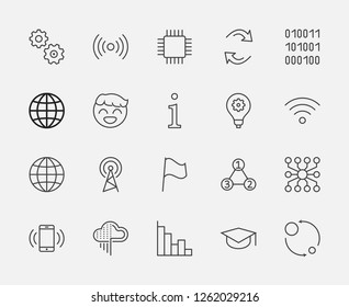 Set of Data Analysis Related Technology Vector Line Icons. Contains such Icons as Charts, Wi-fi, Graphs, Traffic Analysis, Big Data and more. Editable Stroke. 32x32 Pixel Perfect