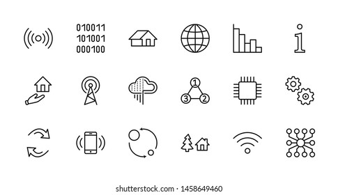 Set of Data Analysis Related Technology Vector Line Icons. Contains such Icons as Charts, Wi-fi, Graphs, Traffic Analysis, Big Data and more. Editable Stroke. 32x32 Pixel Perfect