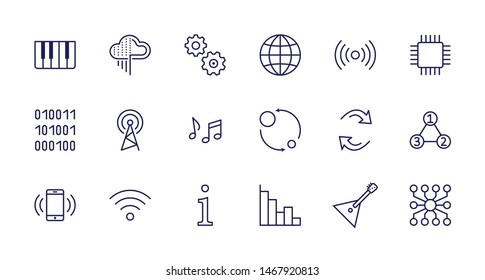 Set of Data Analysis Related Technology Vector Line Icons. Contains such Icons as Charts, Wi-fi, Graphs, Traffic Analysis, Big Data and more. Editable Stroke. 32x32 Pixel Perfect
