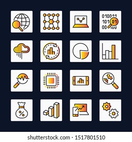 Set of  Data Analysis Related Technology Vector Line Icons. Contains such Icons as Charts, Search, Graphs, Traffic Analysis, Big Data and more. Editable Stroke. 32x32 Pixel Perfect