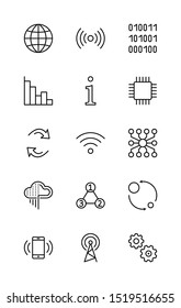 Set of Data Analysis Related Technology Vector Line Icons. Contains such Icons as Charts, Wi-fi, Graphs, Traffic Analysis, Big Data and more. Editable Stroke. 32x32 Pixel Perfect