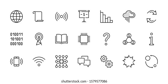 Set of Data Analysis Related Technology Vector Line Icons. Contains such Icons as Charts, Wi-fi, Graphs, Traffic Analysis, Big Data and more. Editable Stroke. 32x32 Pixel Perfect