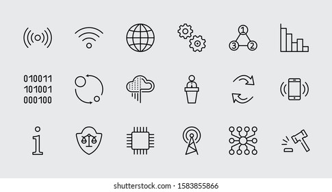 Set of Data Analysis Related Technology Vector Line Icons. Contains such Icons as Charts, Wi-fi, Graphs, Traffic Analysis, Big Data and more. Editable Stroke. 32x32 Pixel Perfect