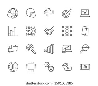 Set of Data Analysis Related Technology Vector Line Icons. Contains such Icons as Charts, Search, Graphs, Traffic Analysis, Big Data and more. Editable Stroke. 32x32 Pixel Perfect