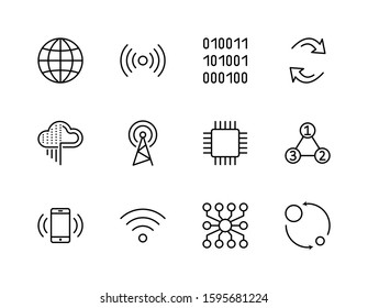 Set of Data Analysis Related Technology Vector Line Icons. Contains such Icons as Charts, Wi-fi, Graphs, Traffic Analysis, Big Data and more. Editable Stroke. 32x32 Pixel Perfect