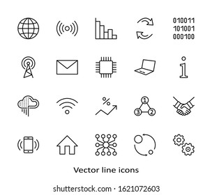 Set of Data Analysis Related Technology Vector Line Icons. Contains such Icons as Charts, Wi-fi, Graphs, Traffic Analysis, Big Data and more. Editable Stroke. 32x32 Pixels