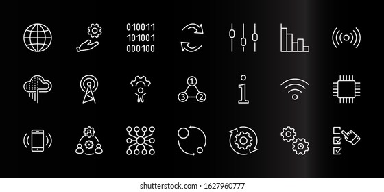 Set of Data Analysis Related Technology Vector Line Icons. Contains such Icons as Charts, Wi-fi, Graphs, Traffic Analysis, Big Data and more. Editable Stroke. 32x32 Pixels
