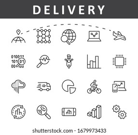 Set of Data Analysis Related Technology Vector Line Icons. Contains such Icons as Charts, Search, Graphs, Traffic Analysis, Big Data and more. Editable Stroke. 32x32 Pixels