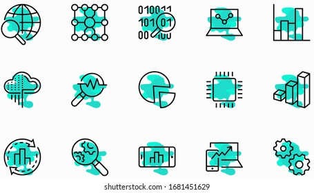 Set of Data Analysis Related Technology Vector Line Icons. Contains such Icons as Charts, Search, Graphs, Traffic Analysis, Big Data and more. Editable Stroke. 32x32 Pixels