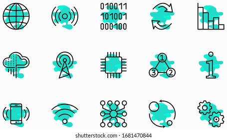 Set of Data Analysis Related Technology Vector Line Icons. Contains such Icons as Charts, Wi-fi, Graphs, Traffic Analysis, Big Data and more. Editable Stroke. 32x32 Pixels