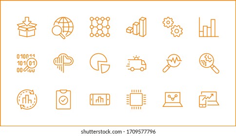 Set of Data Analysis Related Technology Vector Line Icons. Contains such Icons as Charts, Search, Graphs, Traffic Analysis, Big Data and more. Editable Stroke. 32x32 Pixels