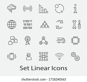 Set of Data Analysis Related Technology Vector Line Icons. Contains such Icons as Charts, Wi-fi, Graphs, Traffic Analysis, Big Data and more. Editable Stroke. 32x32 Pixels